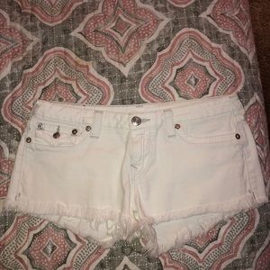 EUC True Religion white denim shorts